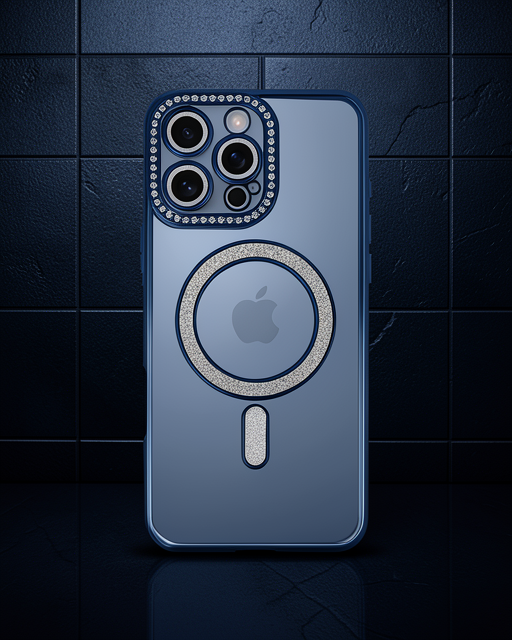 Apple İphone 16 Pro Max Kılıf Joke Simli Magneticsafe Kılıf - Lacivert