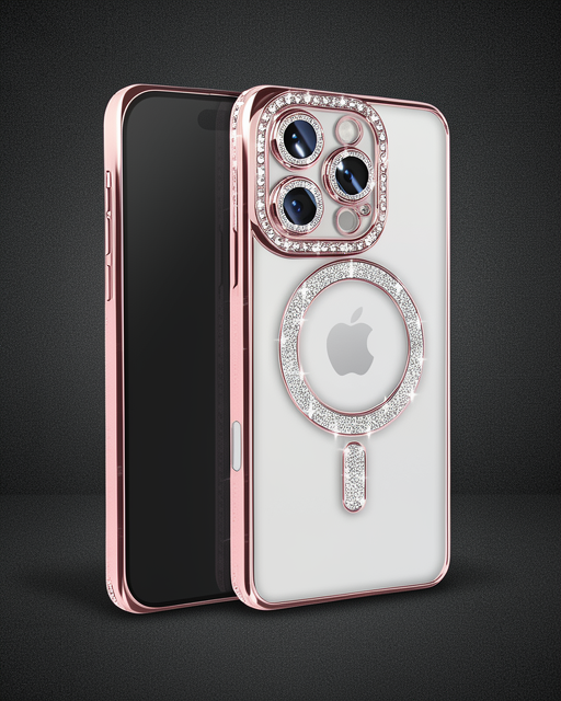 Apple İphone 16 Pro Max Kılıf Joke Simli Magneticsafe Kılıf - Pembe