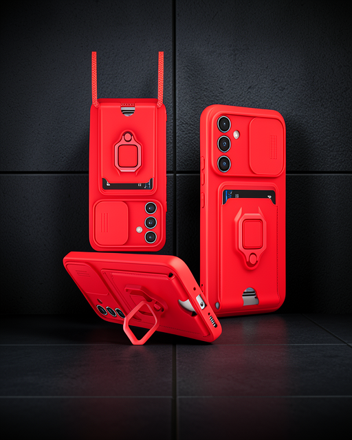 Samsung Galaxy A05s Kılıf Zuma Kartvizitli Yüzüklü Silikon - Kırmızı