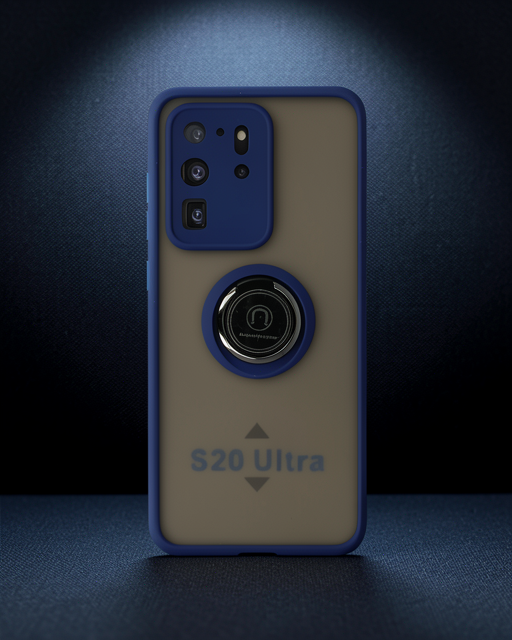 Samsung Galaxy S20 Ultra Kılıf Montreal Yüzüklü Silikon Kapak - Lacivert