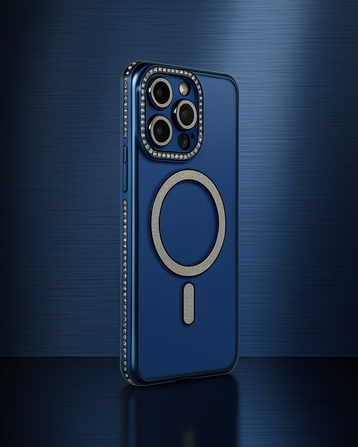 Apple İphone 15 Pro Max Kılıf Joke Simli Magneticsafe Kılıf - Lacivert