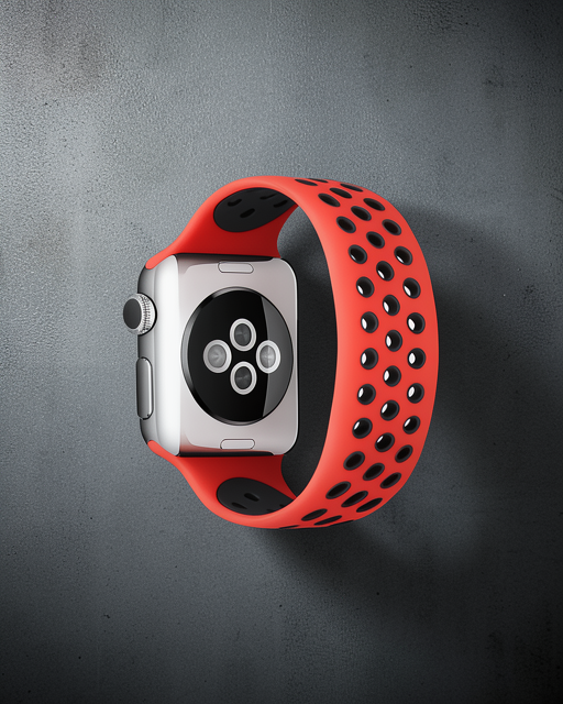 Apple Watch 38mm Ayarlı Delikli Silikon Kordon - Kırmızı-siyah