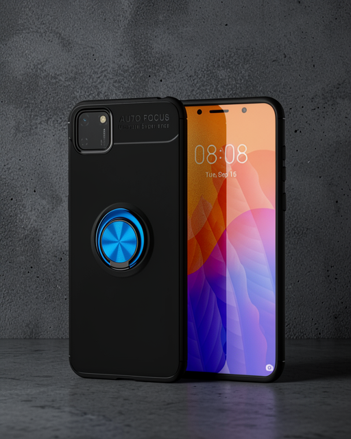 Huawei Y5p Kılıf Range Yüzüklü Silikon - Siyah-mavi