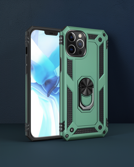 Apple İphone 12 Pro Max Kılıf Sofya Yüzüklü Silikon Kapak - Yeşil