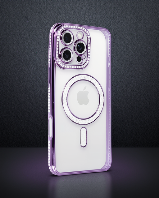 Apple İphone 16 Pro Kılıf Joke Simli Magneticsafe Kılıf - Derin Mor