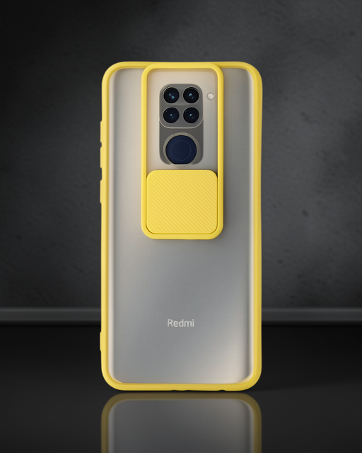 Xiaomi Redmi Note 9 Kılıf Palm Buzlu Kamera Sürgülü Silikon - Sarı