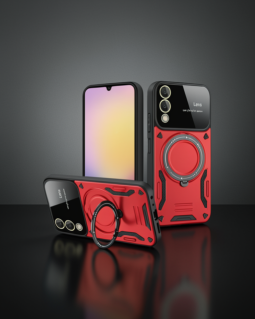 Samsung Galaxy S25 Edge Kılıf Joy Lens Standlı Kapak - Kırmızı