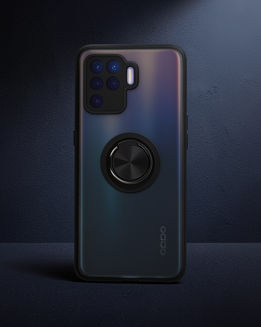 Oppo Reno 5 Lite Kılıf Montreal Yüzüklü Silikon Kapak - Siyah