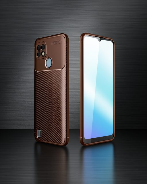 Realme C21 Kılıf Auto Focus Karbon Kapak - Kahverengi