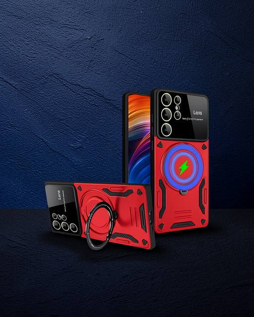 Samsung Galaxy S24 Ultra Kılıf Joy Lens Standlı Kapak - Kırmızı