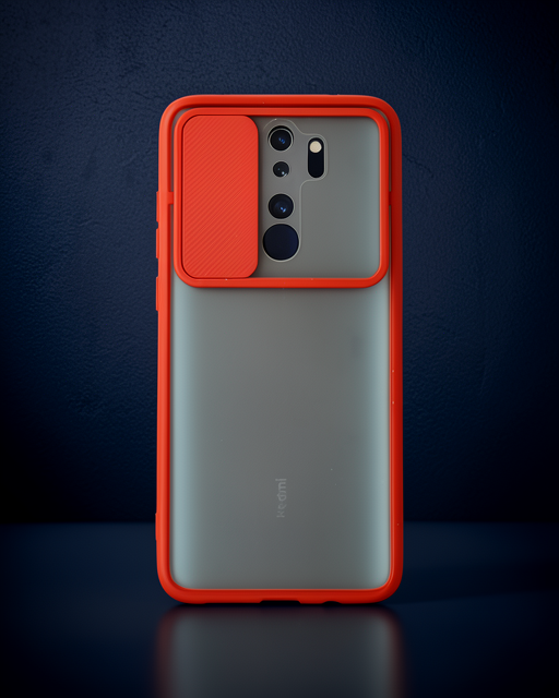 Xiaomi Redmi Note 8 Pro Kılıf Palm Buzlu Kamera Sürgülü Silikon - Kırmızı