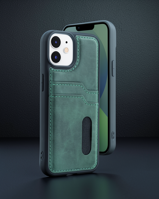 Apple İphone 11 Kılıf Sara Kartvizitli Deri Kılıf - Koyu Yeşil
