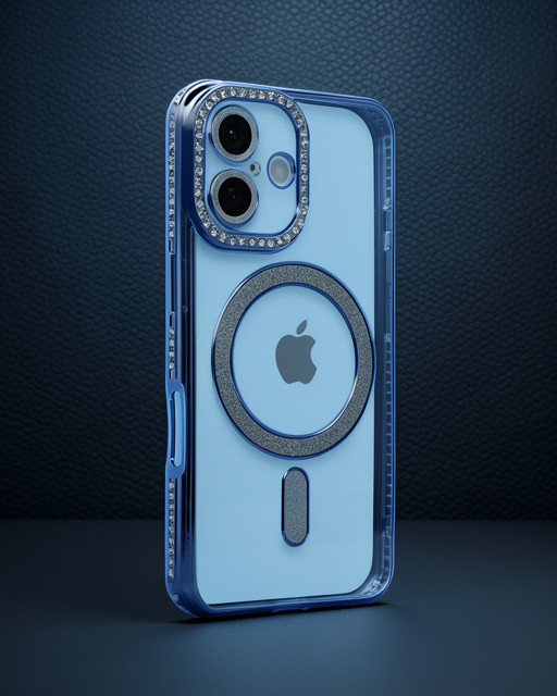 Apple İphone 16 Kılıf Joke Simli Magneticsafe Kılıf - Mavi