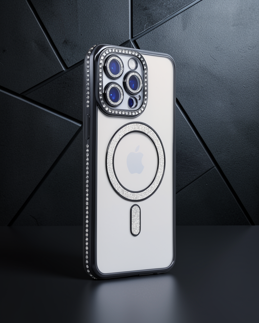 Apple İphone 15 Pro Max Kılıf Joke Simli Magneticsafe Kılıf - Siyah