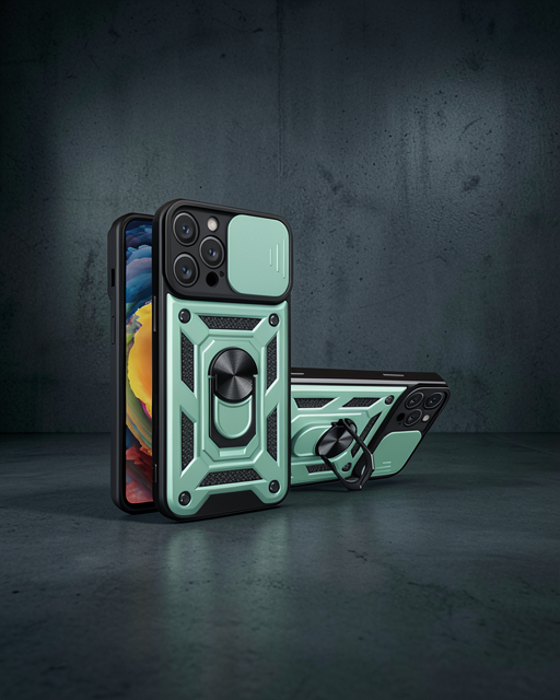 Apple İphone 16 Pro Kılıf Pars Lens Yüzüklü Silikon - Yeşil