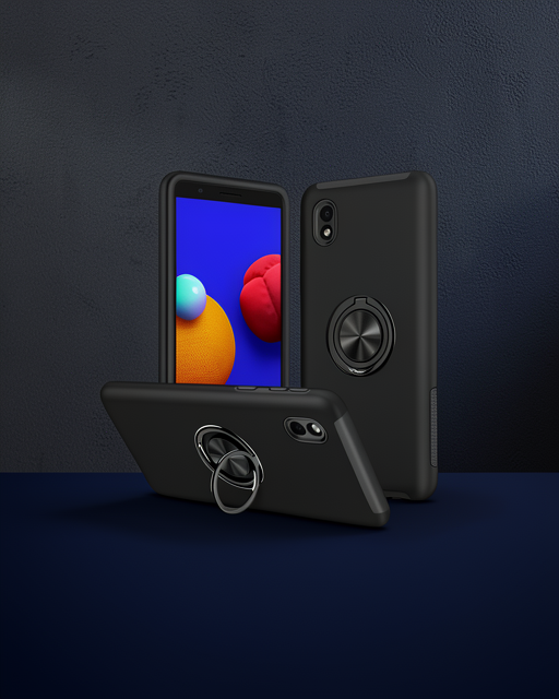 Samsung Galaxy A01 Core Kılıf Elit Yüzüklü Kapak - Siyah