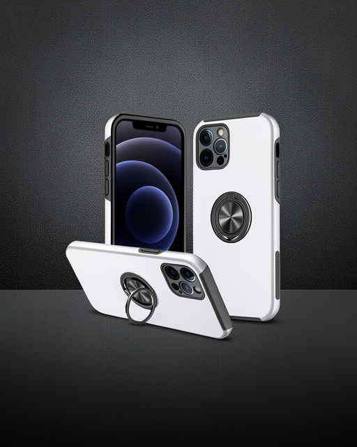 Apple İphone 12 Pro Kılıf Elit Yüzüklü Kapak - Gümüş