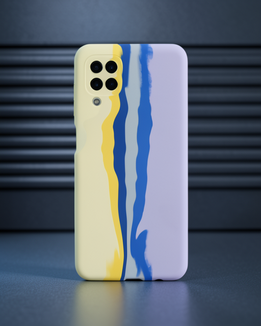 Samsung Galaxy A22 Kılıf Ebruli Lansman Silikon - Sarı-lila
