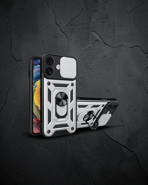 Apple İphone 16 Kılıf Pars Lens Yüzüklü Silikon - Gümüş