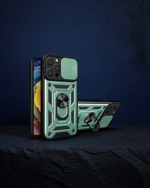 Apple İphone 16 Pro Max Kılıf Pars Lens Yüzüklü Silikon - Yeşil