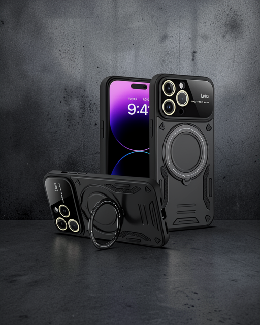 Apple İphone 16 Pro Kılıf Joy Lens Standlı Kapak - Siyah