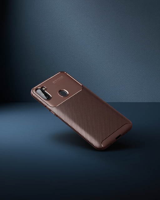 Samsung Galaxy A11 Kılıf Auto Focus Karbon Kapak - Kahverengi