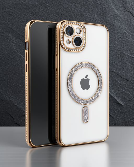 Apple İphone 15 Kılıf Joke Simli Magneticsafe Kılıf - Gold