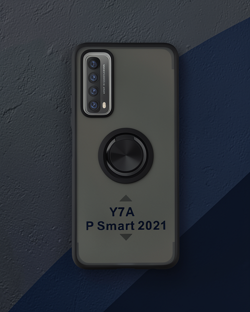 Huawei P Smart 2021 Kılıf Montreal Yüzüklü Silikon Kapak - Siyah