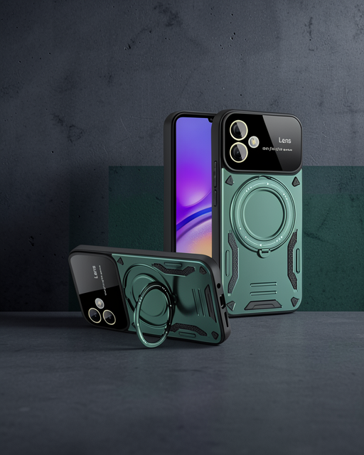 Samsung Galaxy A06 Kılıf Joy Lens Standlı Kapak - Koyu Yeşil