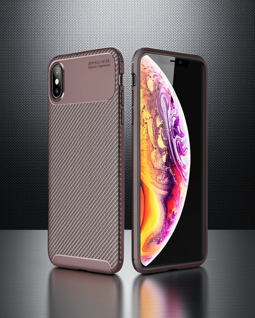 Apple İphone Xs Max Kılıf Auto Focus Karbon Kapak - Kahverengi