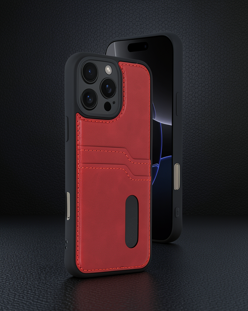 Apple İphone 16 Pro Kılıf Sara Kartvizitli Deri Kılıf - Kırmızı