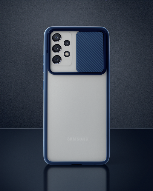 Samsung Galaxy A72 Kılıf Palm Buzlu Kamera Sürgülü Silikon - Lacivert