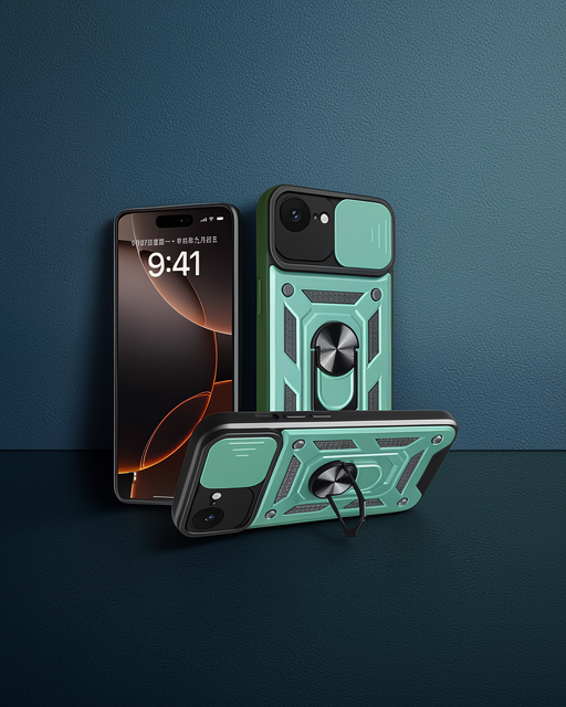 Apple İphone 16e Kılıf Pars Lens Yüzüklü Silikon - Yeşil