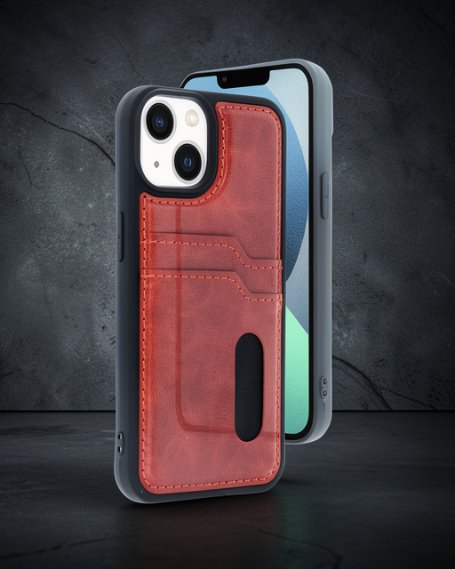 Apple İphone 14 Kılıf Sara Kartvizitli Deri Kılıf - Kırmızı