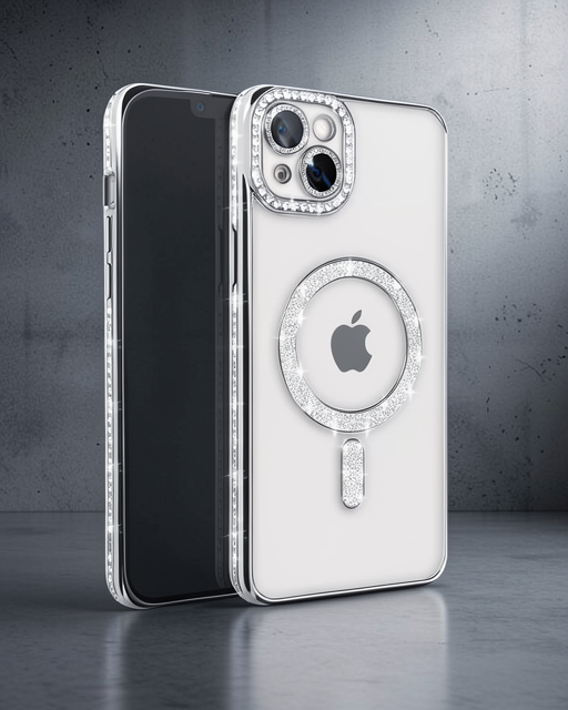 Apple İphone 14 Kılıf Joke Simli Magneticsafe Kılıf - Gümüş