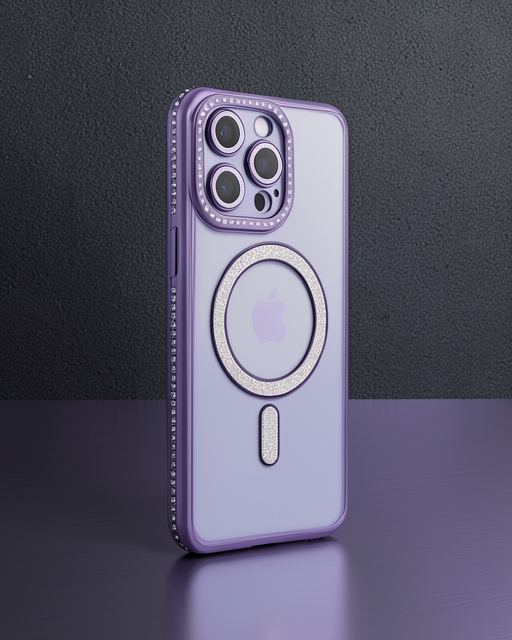 Apple İphone 15 Pro Kılıf Joke Simli Magneticsafe Kılıf - Derin Mor