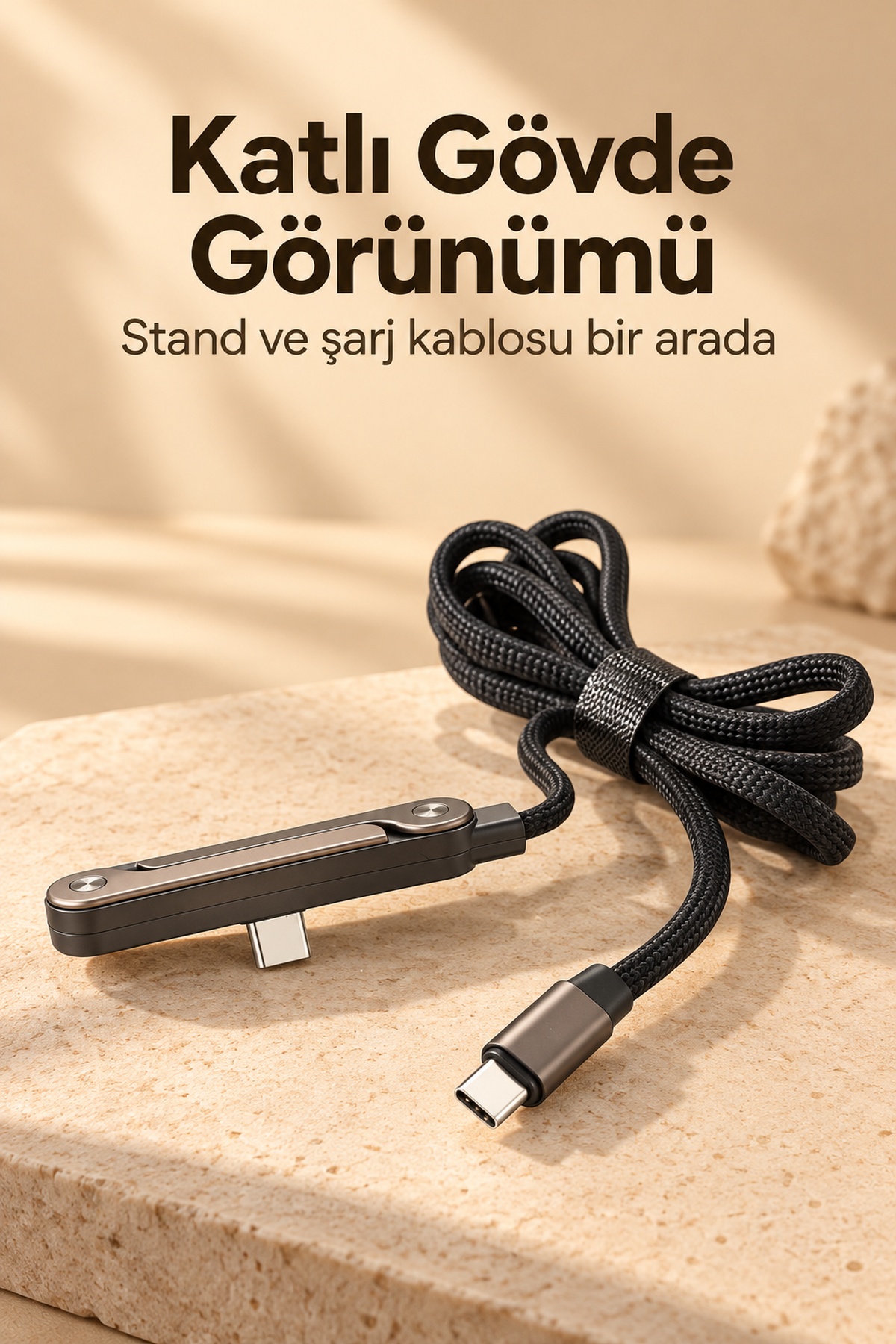 Telefon Standlı Şarj Kablosu Katlanabilir Metal Kollu
