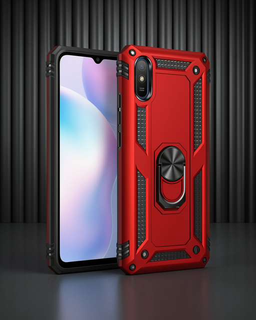 Xiaomi Redmi 9a Kılıf Sofya Yüzüklü Silikon Kapak - Kırmızı