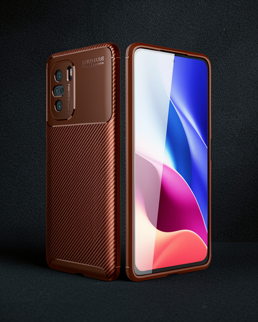 Xiaomi Poco F3 Kılıf Auto Focus Karbon Kapak - Kahverengi