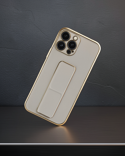 Apple İphone 13 Pro Kılıf Coco Deri Standlı Kapak - Gold