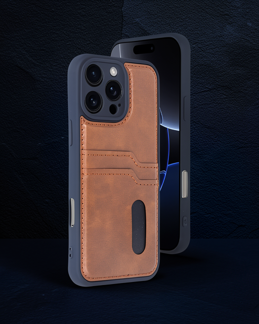 Apple İphone 16 Pro Max Kılıf Sara Kartvizitli Deri Kılıf - Taba