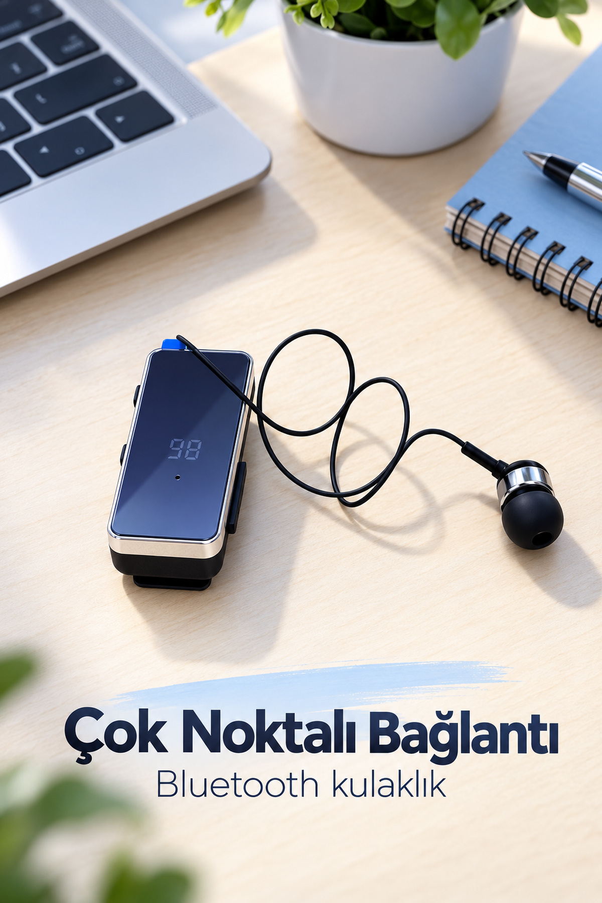 Klipsli Bluetooth Kulaklık Dijital Ekranlı Eller Serbest Görüşme