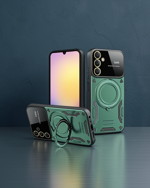 Samsung Galaxy A35 5g Kılıf Joy Lens Standlı Kapak - Koyu Yeşil
