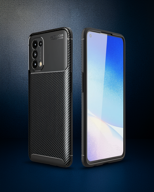 Oppo Reno 5 Kılıf Auto Focus Karbon Kapak - Siyah