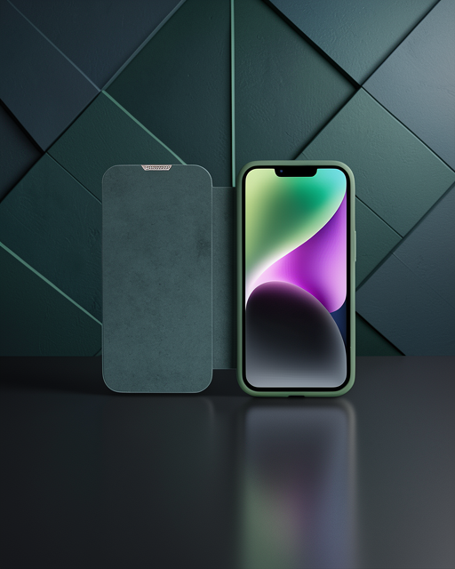 Apple İphone 14 Pro Max Kılıf Dolpin Kapaklı - Koyu Yeşil