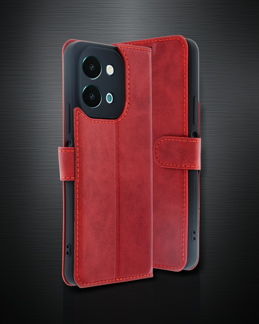 Vivo Y28 Kılıf Trend S Plus Kapaklı Kılıf - Kırmızı
