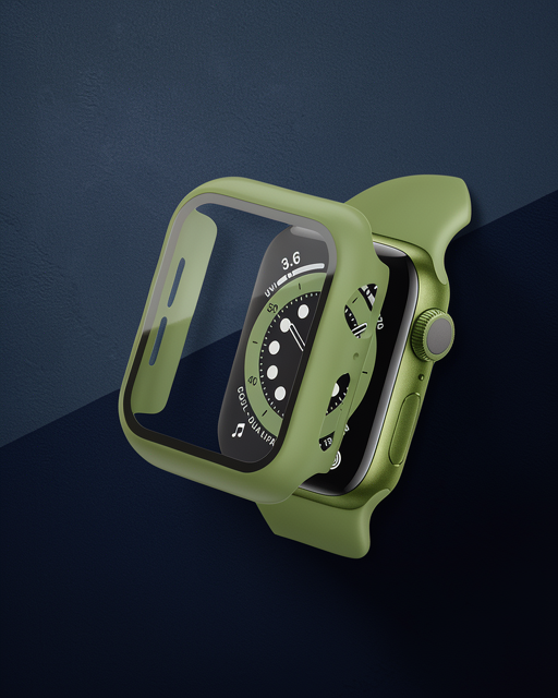 Apple Watch 41mm Camlı Kasa Ekran Koruyucu - Koyu Yeşil