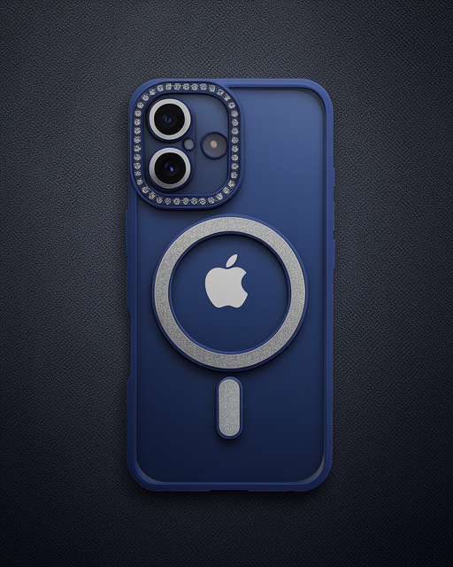 Apple İphone 16 Plus Kılıf Joke Simli Magneticsafe Kılıf - Lacivert