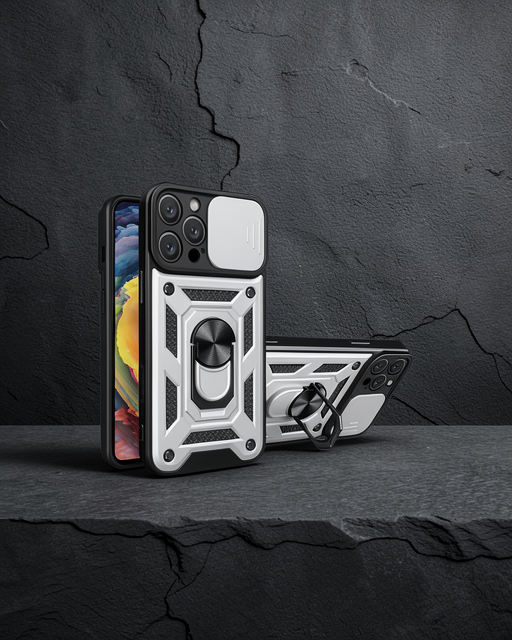 Apple İphone 16 Pro Kılıf Pars Lens Yüzüklü Silikon - Gümüş