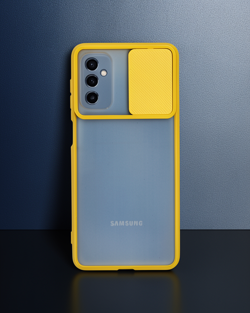 Samsung Galaxy M52 5g Kılıf Palm Buzlu Kamera Sürgülü Silikon - Sarı